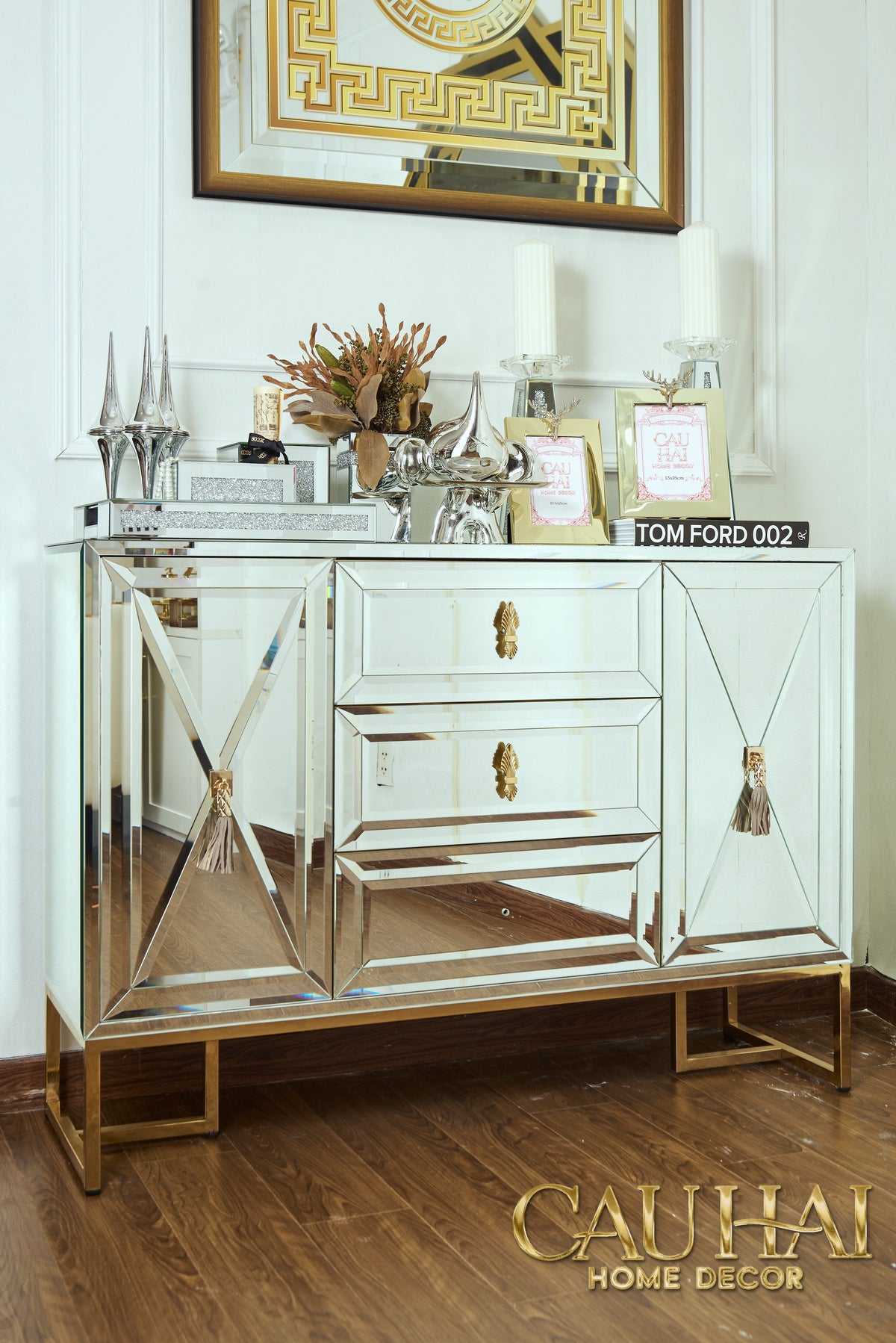 Maison Couture - Bàn Console Gương Tráng Thuỷ Dát Cạnh Bevel Diamond Éclat Gold 86x122x35-BÀN CONSOLE - TỦ CONSOLE-CẬU HAI HOME DECOR-CẬU HAI HOME DECOR
