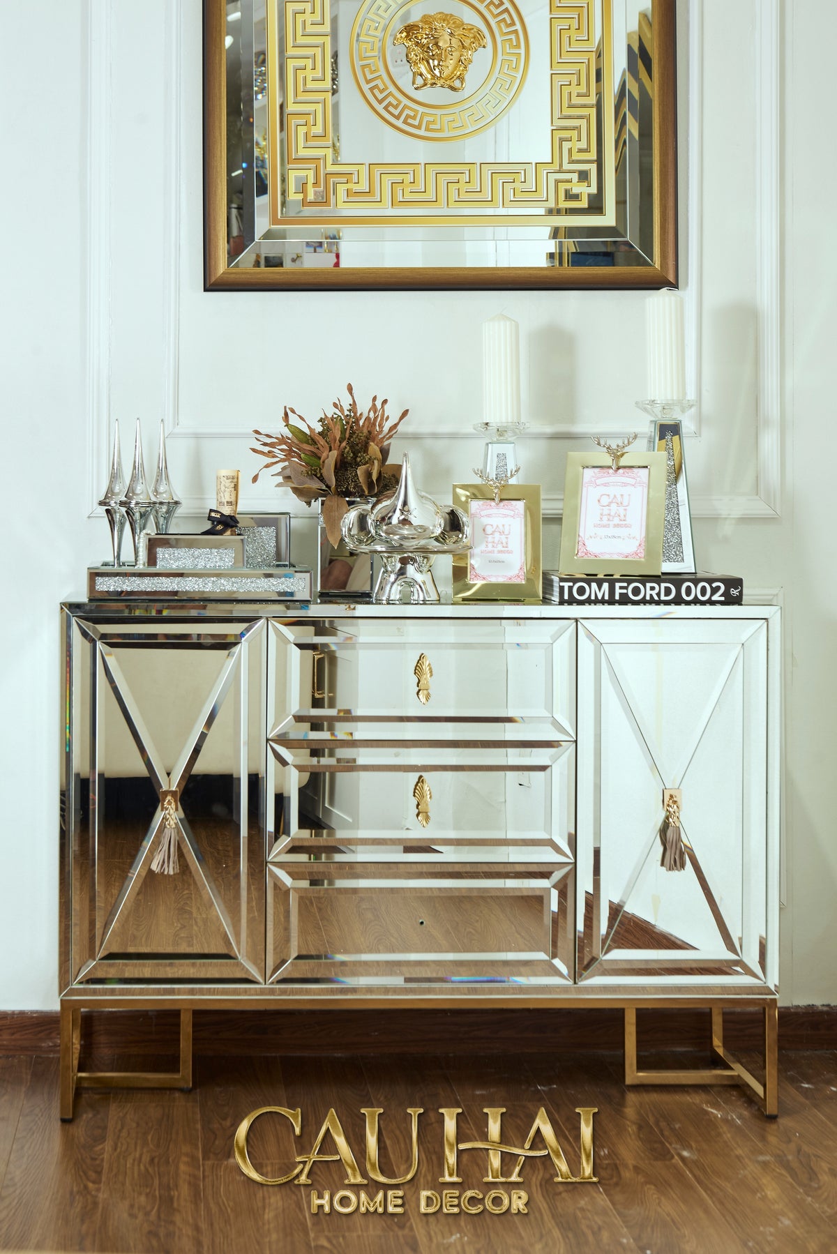 Maison Couture - Bàn Console Gương Tráng Thuỷ Dát Cạnh Bevel Diamond Éclat Gold 86x122x35-BÀN CONSOLE - TỦ CONSOLE-CẬU HAI HOME DECOR-CẬU HAI HOME DECOR