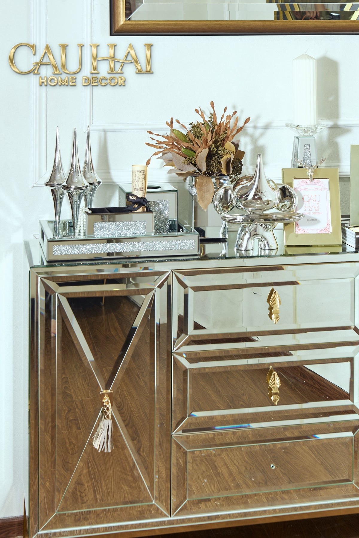 Maison Couture - Bàn Console Gương Tráng Thuỷ Dát Cạnh Bevel Diamond Éclat Gold 86x122x35-BÀN CONSOLE - TỦ CONSOLE-CẬU HAI HOME DECOR-CẬU HAI HOME DECOR