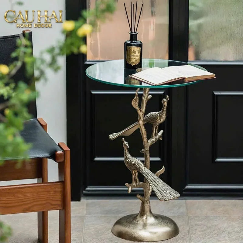 Maison Couture - Bàn Trà Góc Khổng Tước Bằng Đồng - Royale Aureate Paon Brasson Jardin Side Table H61-CẬU HAI HOME DECOR