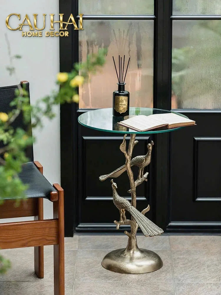 Maison Couture - Bàn Trà Góc Khổng Tước Bằng Đồng - Royale Aureate Paon Brasson Jardin Side Table H61-CẬU HAI HOME DECOR