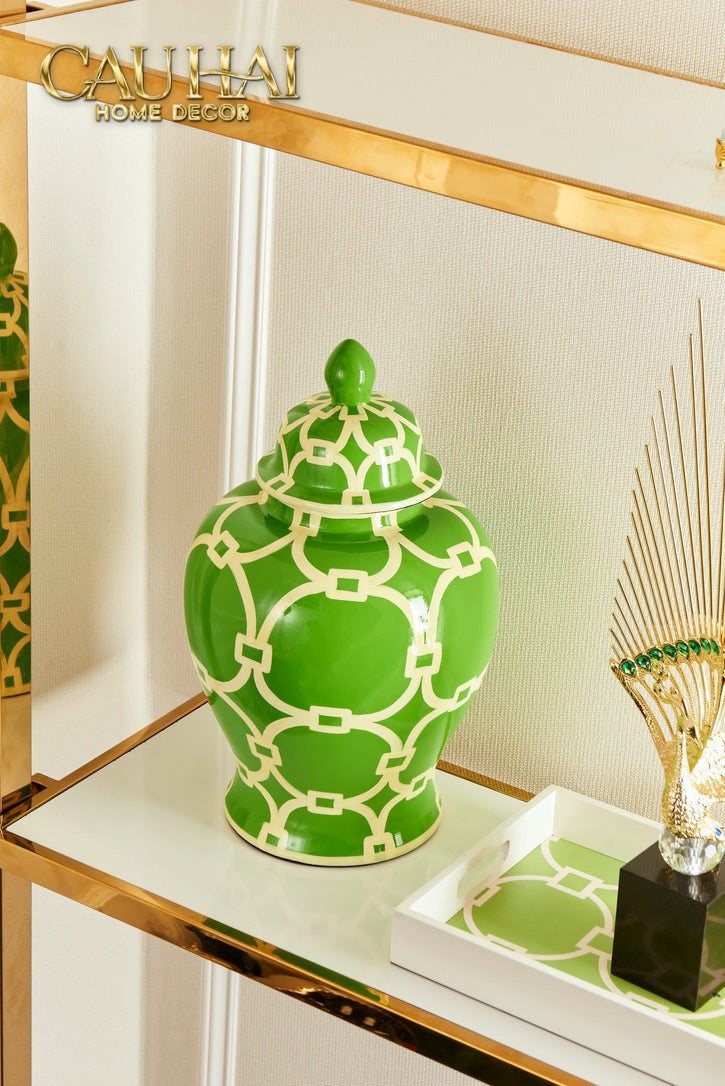 Maison Couture - Bình Gốm Sứ Tráng Men Vẽ Tay Palm Court Ceramic Indigo H43-BÌNH HOA-CẬU HAI HOME DECOR