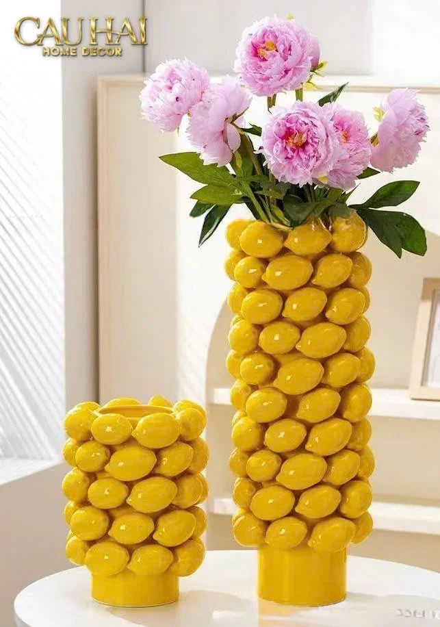 Maison Couture - Bình Hoa Ceramic Citron - Éclat Jaune H25-CẬU HAI HOME DECOR