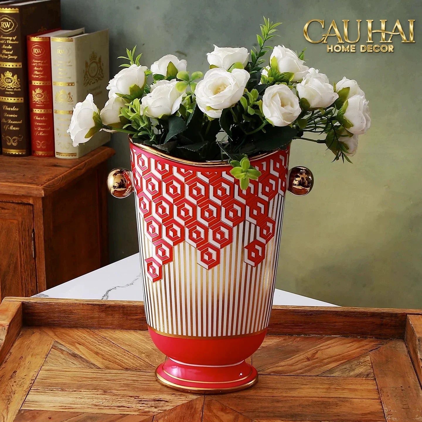 Maison Couture - Bình Hoa Dáng Đàn Lyre - Rouge Augure Amphora Vase Lyre Silhouette H28-CẬU HAI HOME DECOR