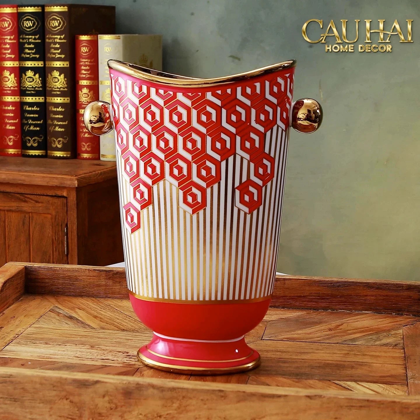 Maison Couture - Bình Hoa Dáng Đàn Lyre - Rouge Augure Amphora Vase Lyre Silhouette H28-CẬU HAI HOME DECOR