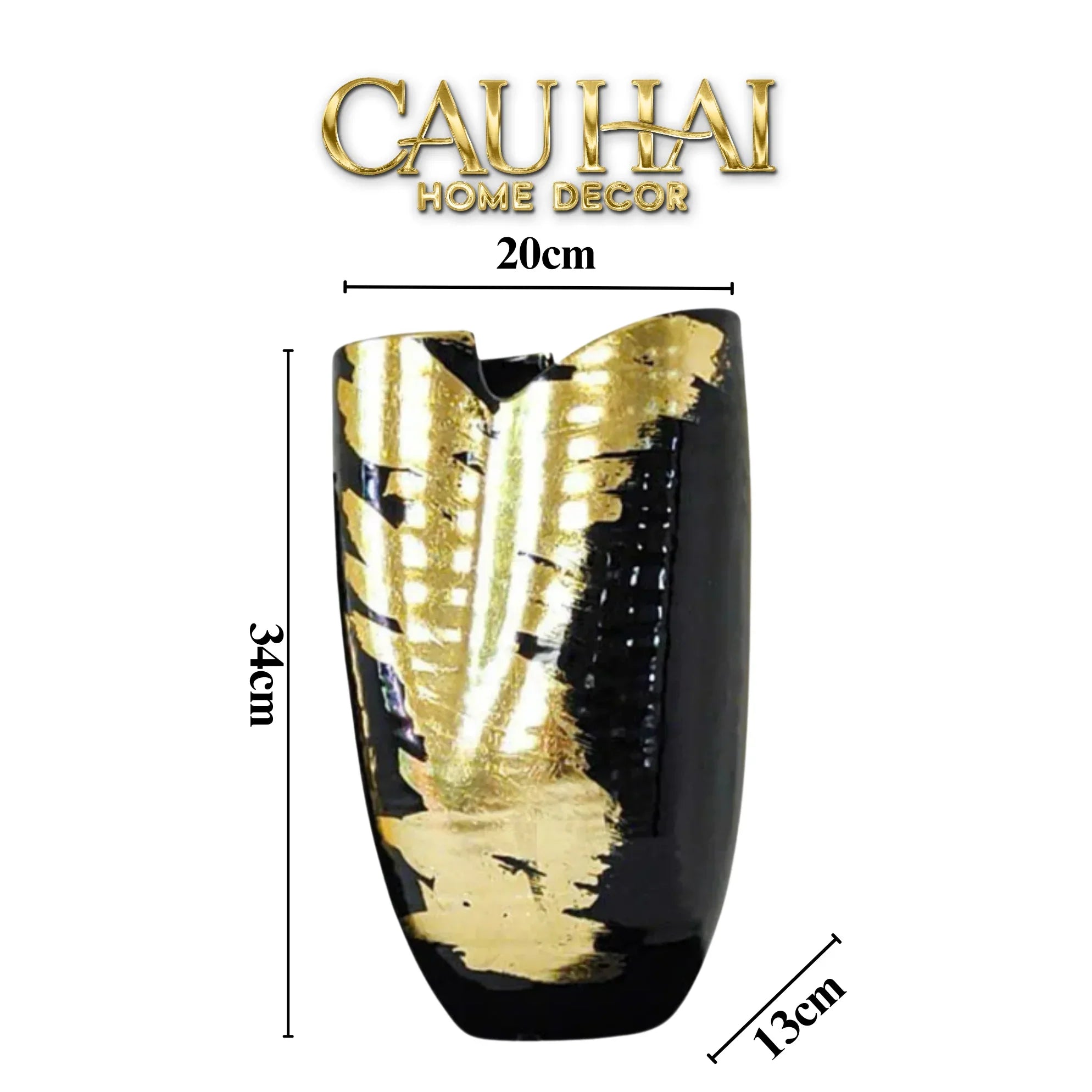 Maison Couture - Bình Hoa Gốm Mun Mài Dát Vàng Noir Laqué Feuille d’Or Vase 34-CẬU HAI HOME DECOR