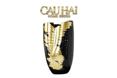 Maison Couture - Bình Hoa Gốm Mun Mài Dát Vàng Noir Laqué Feuille d’Or Vase 34-CẬU HAI HOME DECOR