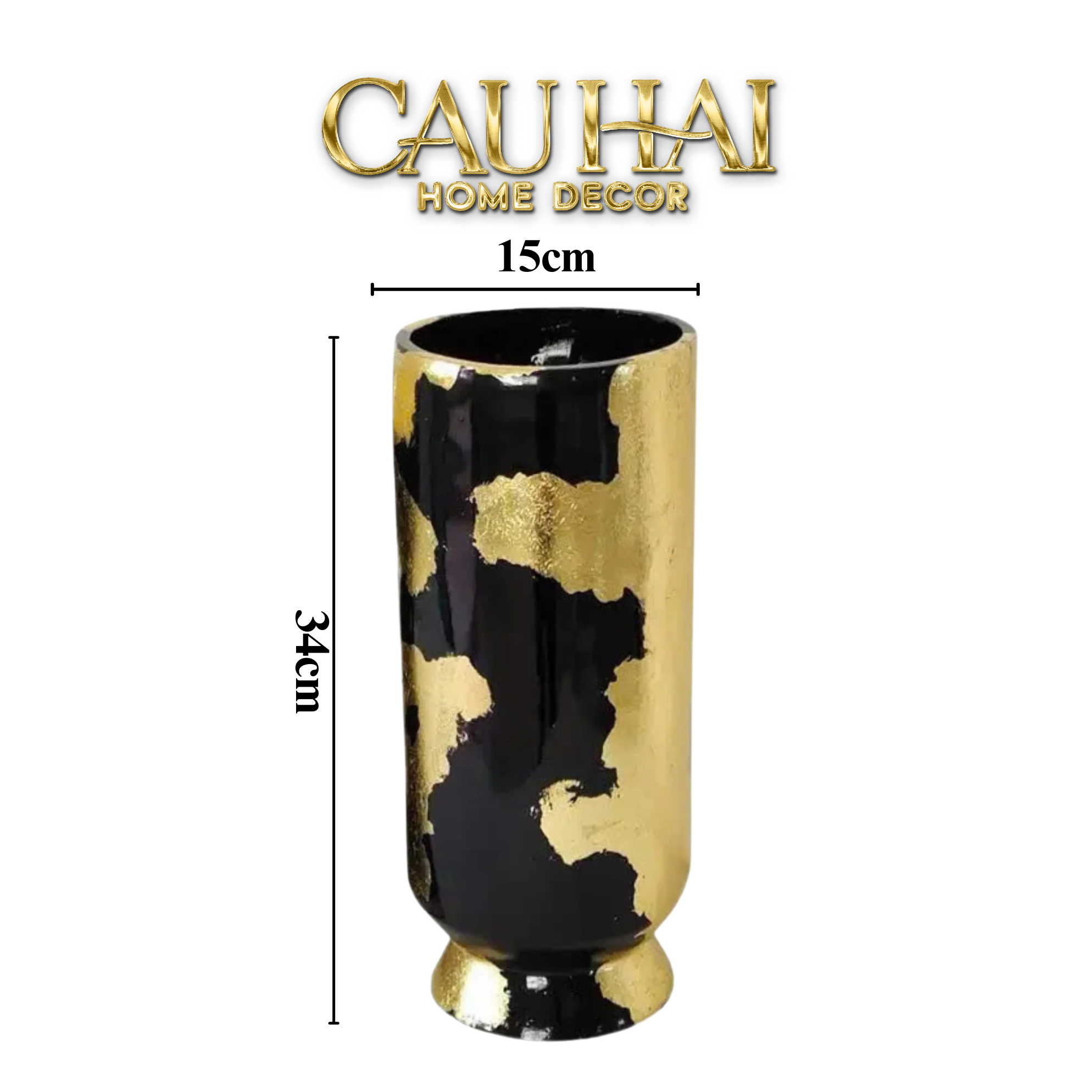 Maison Couture - Bình Hoa Gốm Mun Mài Dát Vàng Noir Laqué Feuille d’Or Vase 34 - CẬU HAI HOME DECOR