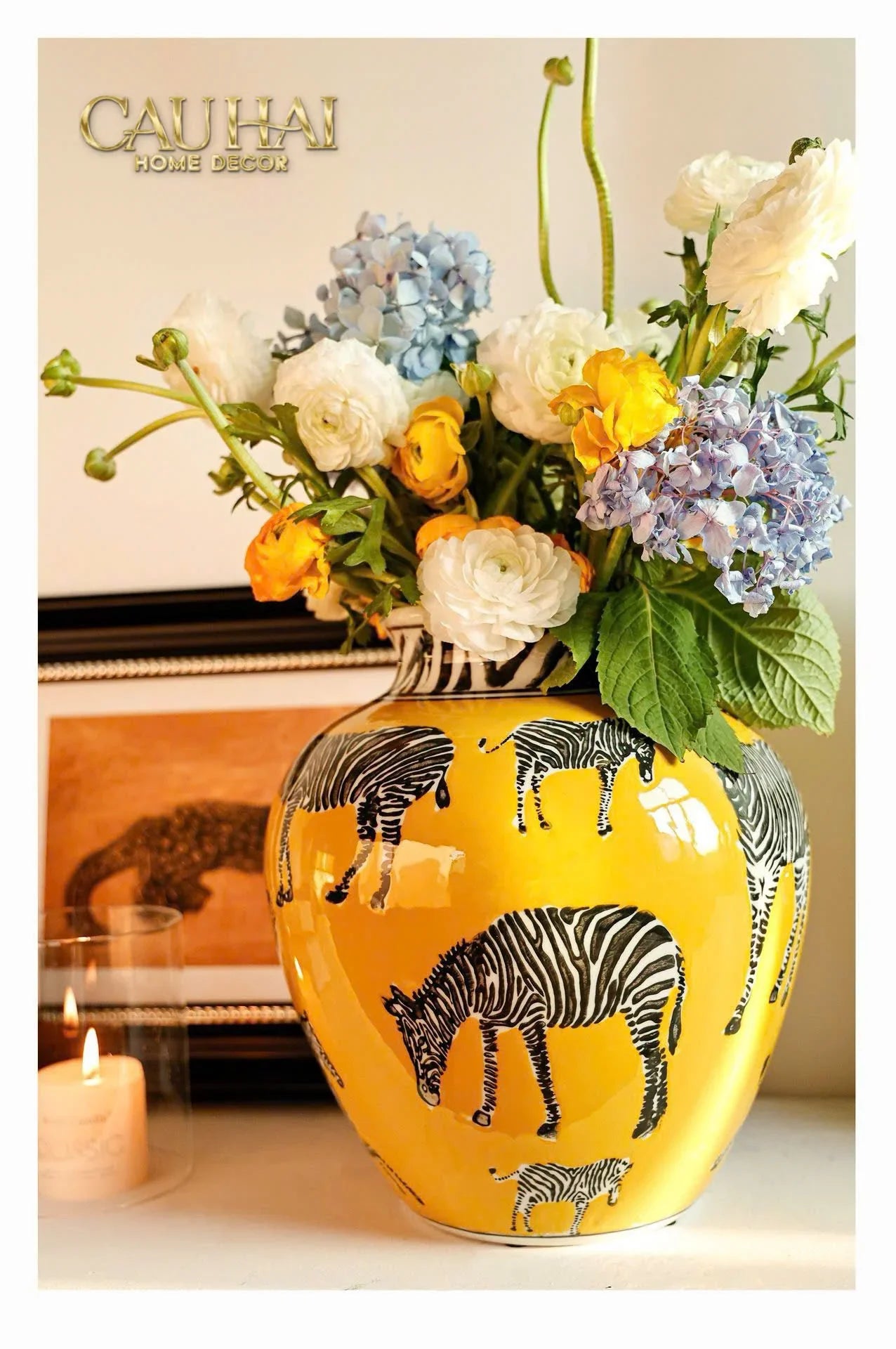 Maison Couture - Bình Hoa Gốm Sứ Hand-Painted Zebra Saffron Gold Artisan Vases-CẬU HAI HOME DECOR