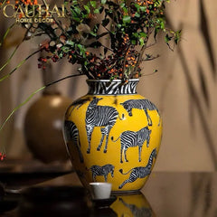 Maison Couture - Bình Hoa Gốm Sứ Hand-Painted Zebra Saffron Gold Artisan Vases-CẬU HAI HOME DECOR
