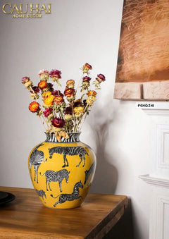 Maison Couture - Bình Hoa Gốm Sứ Hand-Painted Zebra Saffron Gold Artisan Vases-CẬU HAI HOME DECOR