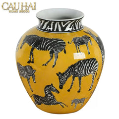 Maison Couture - Bình Hoa Gốm Sứ Hand-Painted Zebra Saffron Gold Artisan Vases-CẬU HAI HOME DECOR