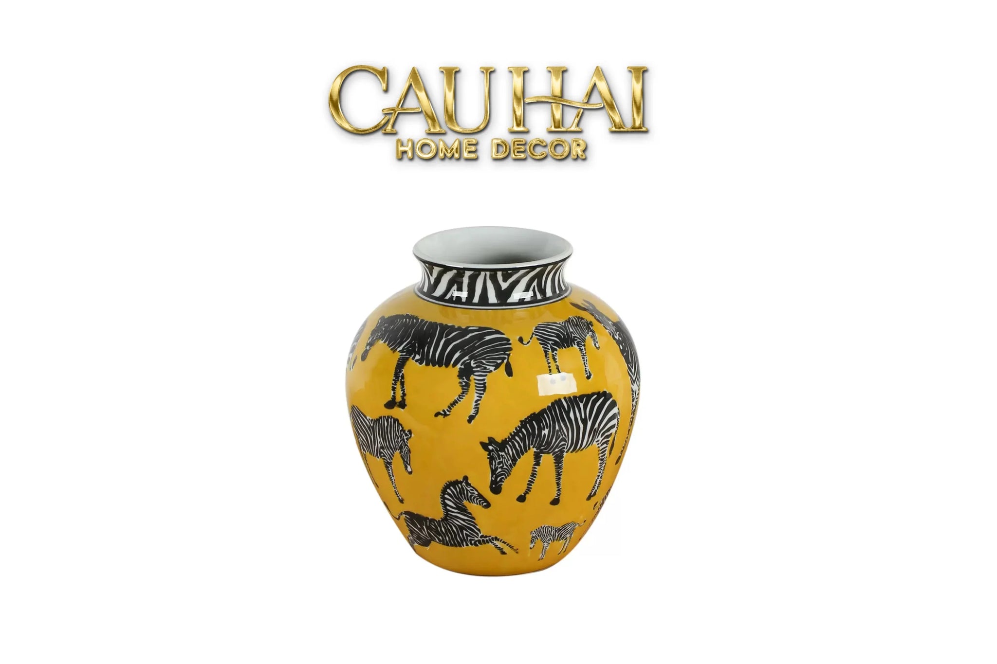 Maison Couture - Bình Hoa Gốm Sứ Hand-Painted Zebra Saffron Gold Artisan Vases-CẬU HAI HOME DECOR