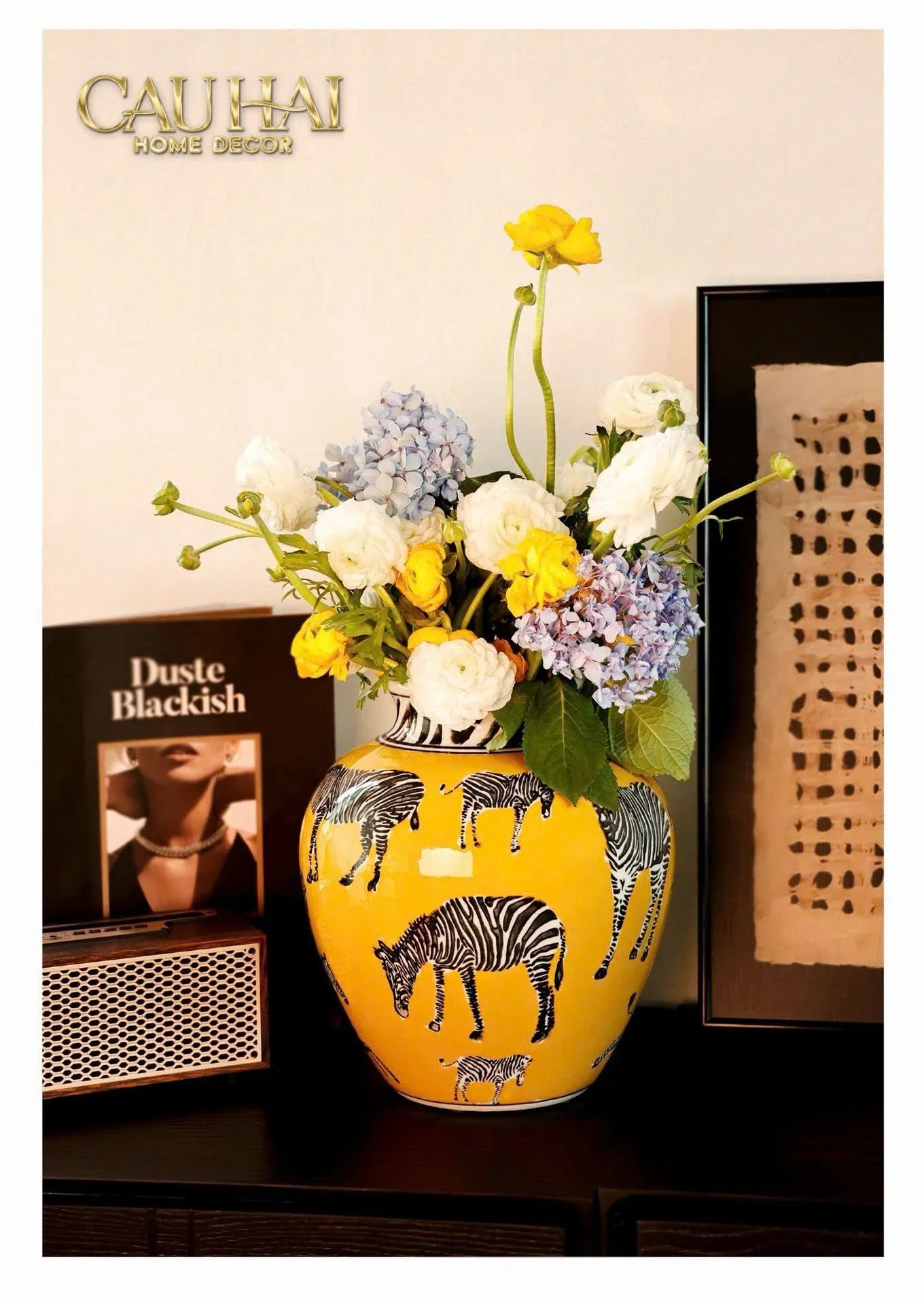 Maison Couture - Bình Hoa Gốm Sứ Hand-Painted Zebra Saffron Gold Artisan Vases-CẬU HAI HOME DECOR