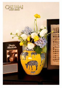 Maison Couture - Bình Hoa Gốm Sứ Hand-Painted Zebra Saffron Gold Artisan Vases-CẬU HAI HOME DECOR