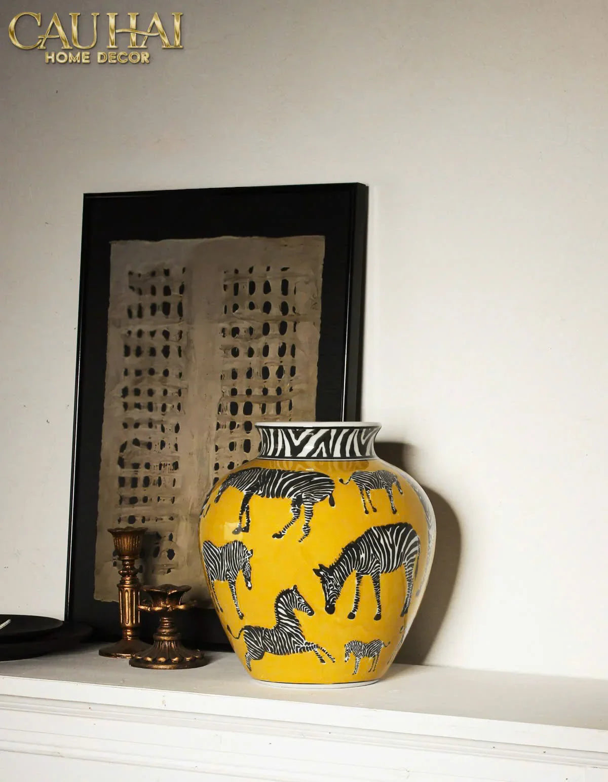 Maison Couture - Bình Hoa Gốm Sứ Hand-Painted Zebra Saffron Gold Artisan Vases-CẬU HAI HOME DECOR