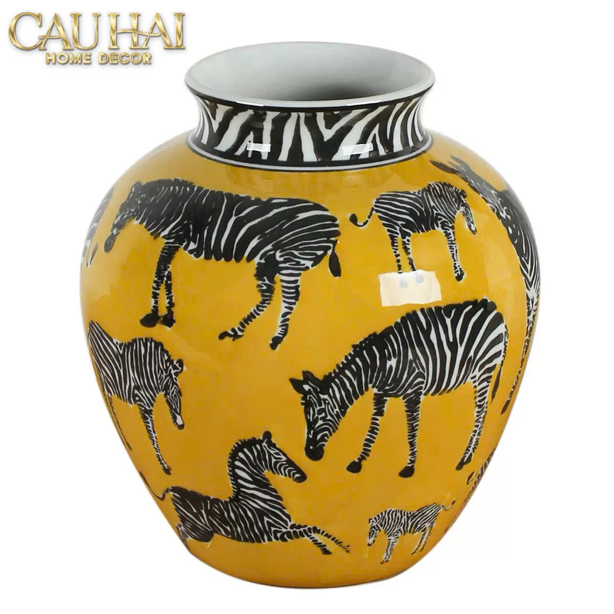 Maison Couture - Bình Hoa Gốm Sứ Hand-Painted Zebra Saffron Gold Artisan Vases - CẬU HAI HOME DECOR