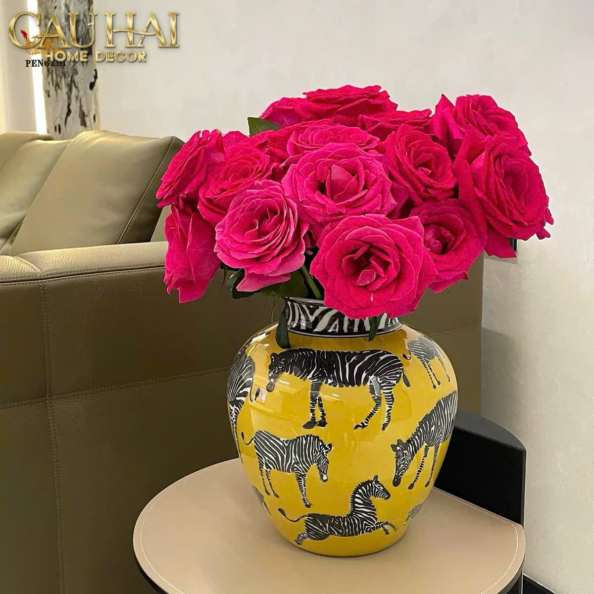 Maison Couture - Bình Hoa Gốm Sứ Hand-Painted Zebra Saffron Gold Artisan Vases - CẬU HAI HOME DECOR