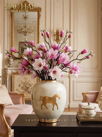 Maison Couture - Bình Hoa Gốm Sứ - Ngựa Dát Vàng Cheval Noble Ivoire Artisan Feuille D’Or Ceramic Vase H29-CẬU HAI HOME DECOR