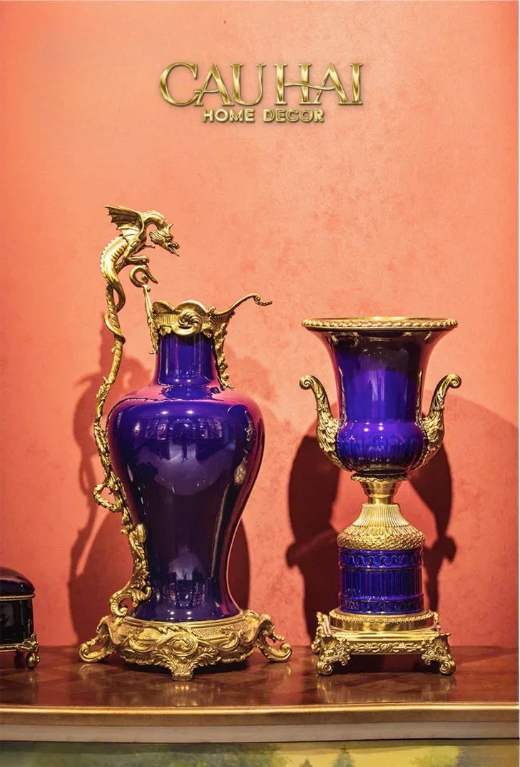 Maison Couture - Bình Hoa Imperium Empire Divin Vase - Column Urn Seraphim – Imperial Cobalt H56x22x29-CẬU HAI HOME DECOR