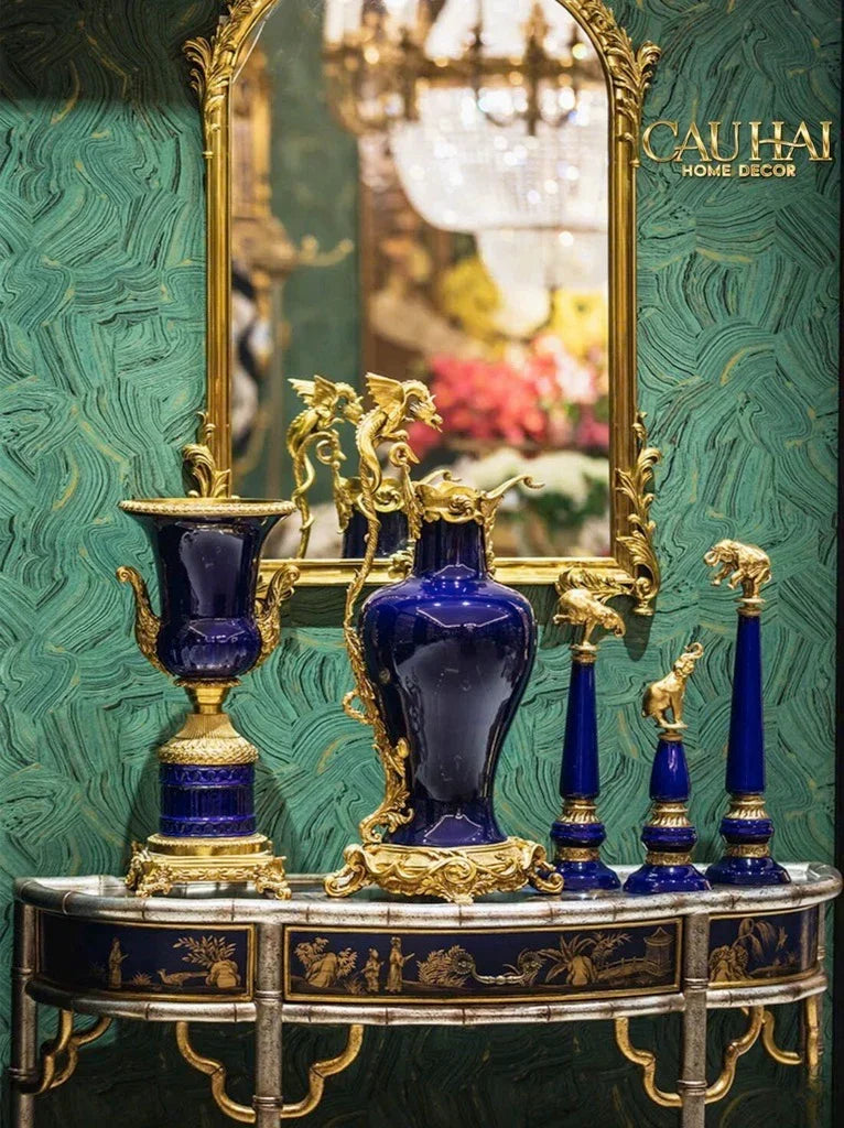 Maison Couture - Bình Hoa Imperium Empire Divin Vase - Column Urn Seraphim – Imperial Cobalt H56x22x29-CẬU HAI HOME DECOR