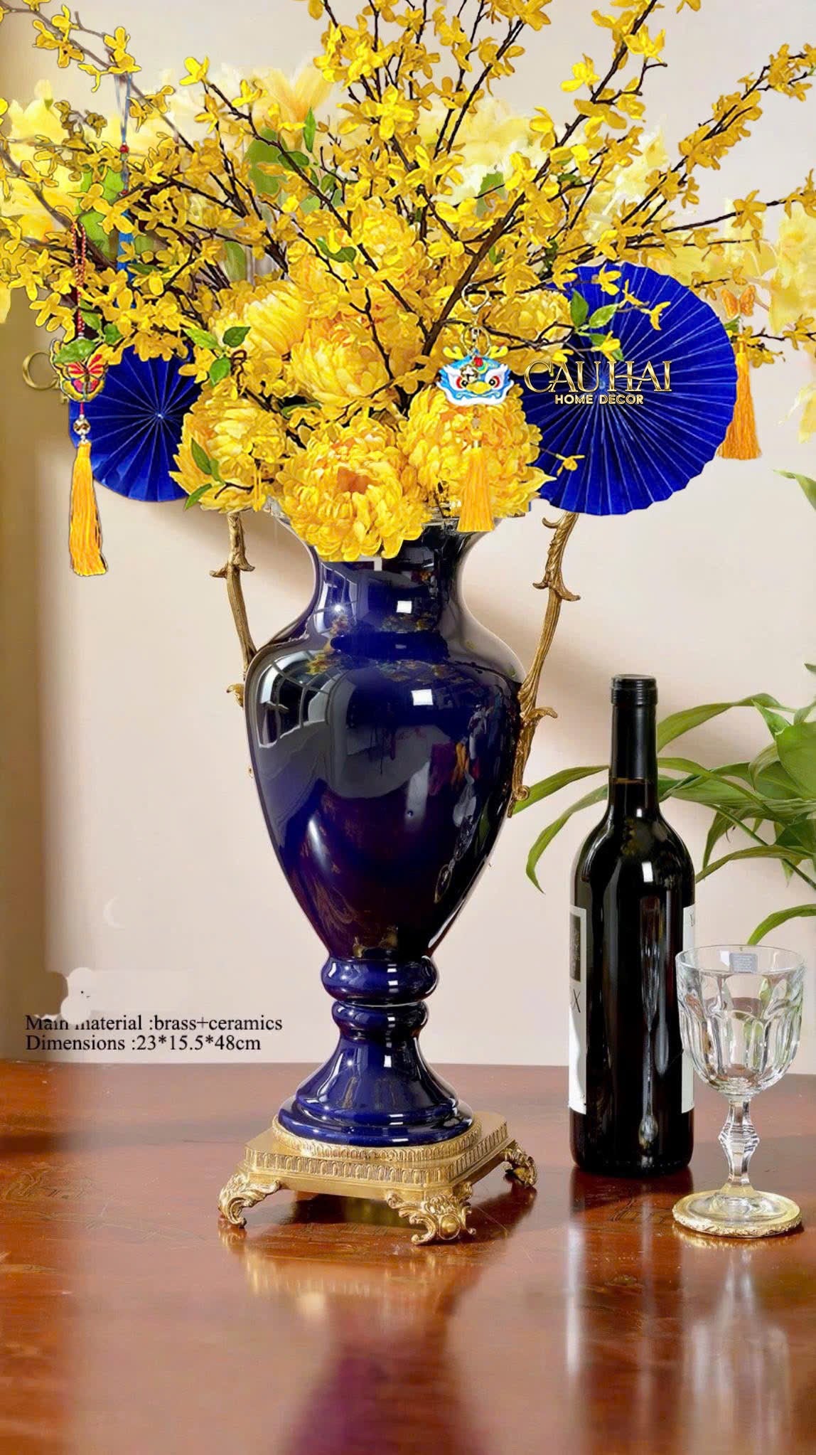 Maison Couture - Bình Hoa Imperium Empire Divin Vase - Column Urn Seraphim – Imperial Cobalt H56x22x29-CẬU HAI HOME DECOR