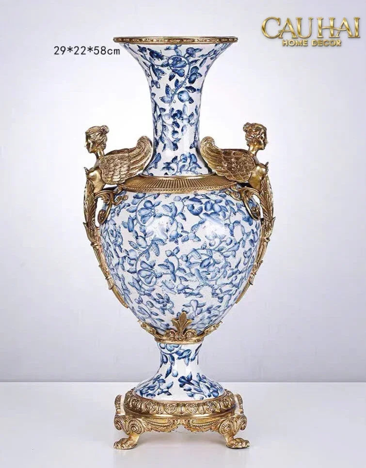 Maison Couture - Bình Hoa Imperium Empire Divine Vase - Indochine Revival Floréal Bleu Urn H40x28x23-BÌNH HOA-CẬU HAI HOME DECOR