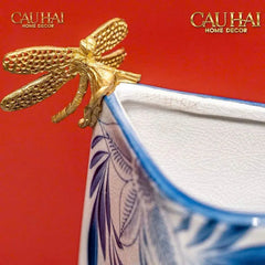 Maison Couture - Bình Hoa Imperium Empire Divine Vase - Dragonfly Horizon Urn Indochine Bleu H35x24x16-CẬU HAI HOME DECOR