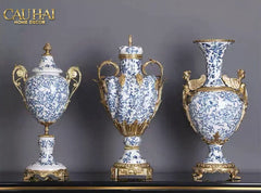 Maison Couture - Bình Hoa Imperium Empire Divine Vase - Indochine Revival Floréal Bleu Urn H40x28x23-CẬU HAI HOME DECOR