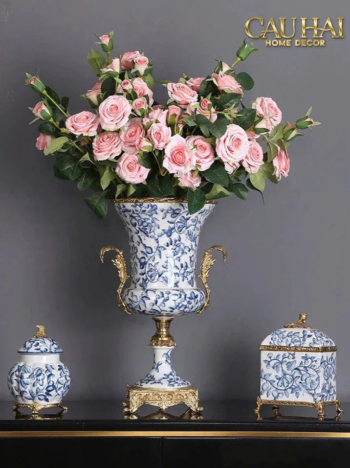 Maison Couture - Bình Hoa Imperium Empire Divine Vase - Indochine Revival Floréal Bleu Urn H40x28x23-CẬU HAI HOME DECOR