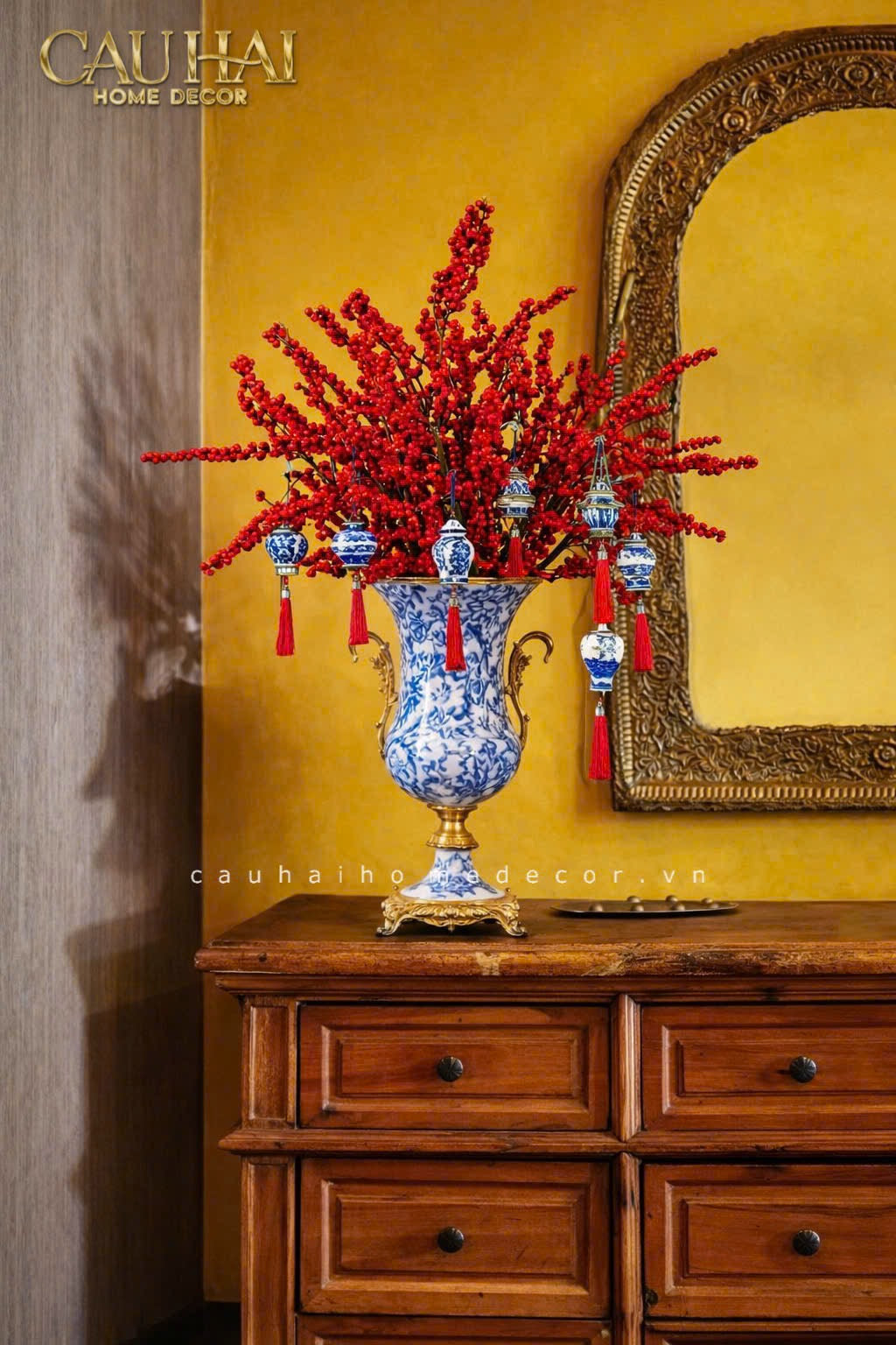 Maison Couture - Bình Hoa Imperium Empire Divine Vase - Indochine Revival Floréal Bleu Urn H40x28x23-BÌNH HOA-CẬU HAI HOME DECOR