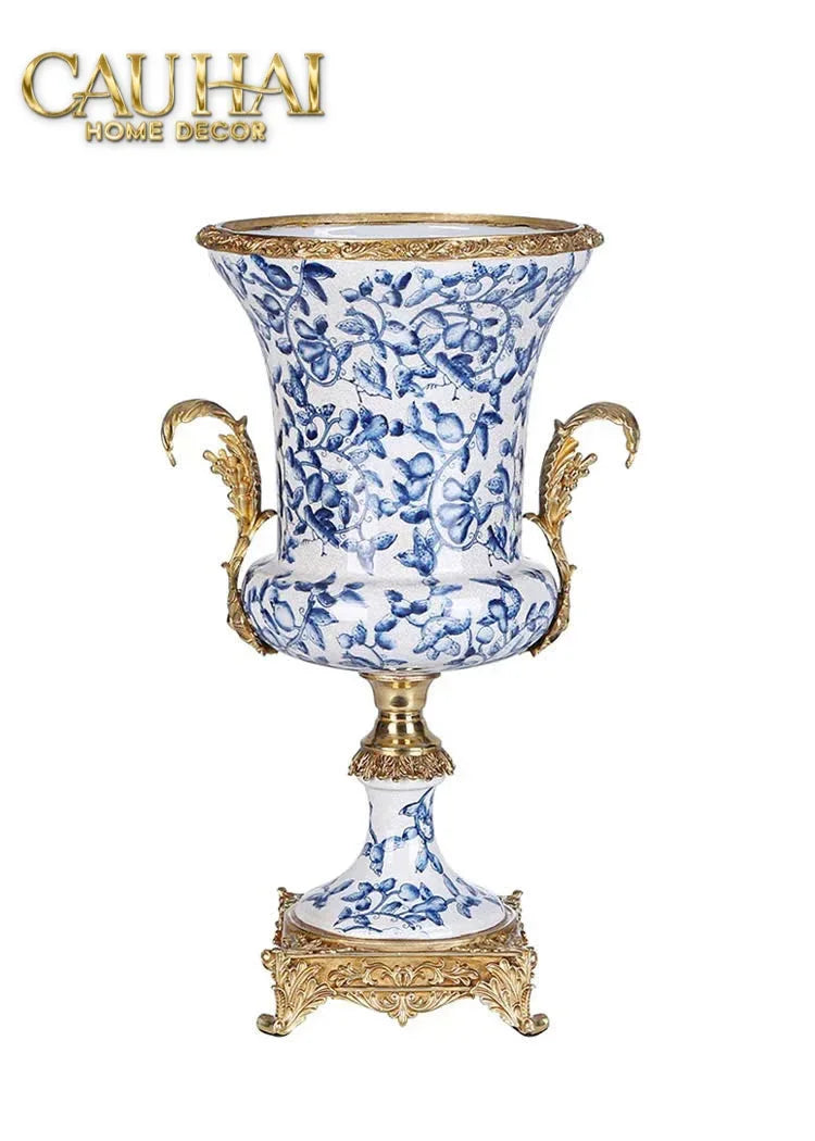 Maison Couture - Bình Hoa Imperium Empire Divine Vase - Indochine Revival Floréal Bleu Urn H40x28x23-CẬU HAI HOME DECOR