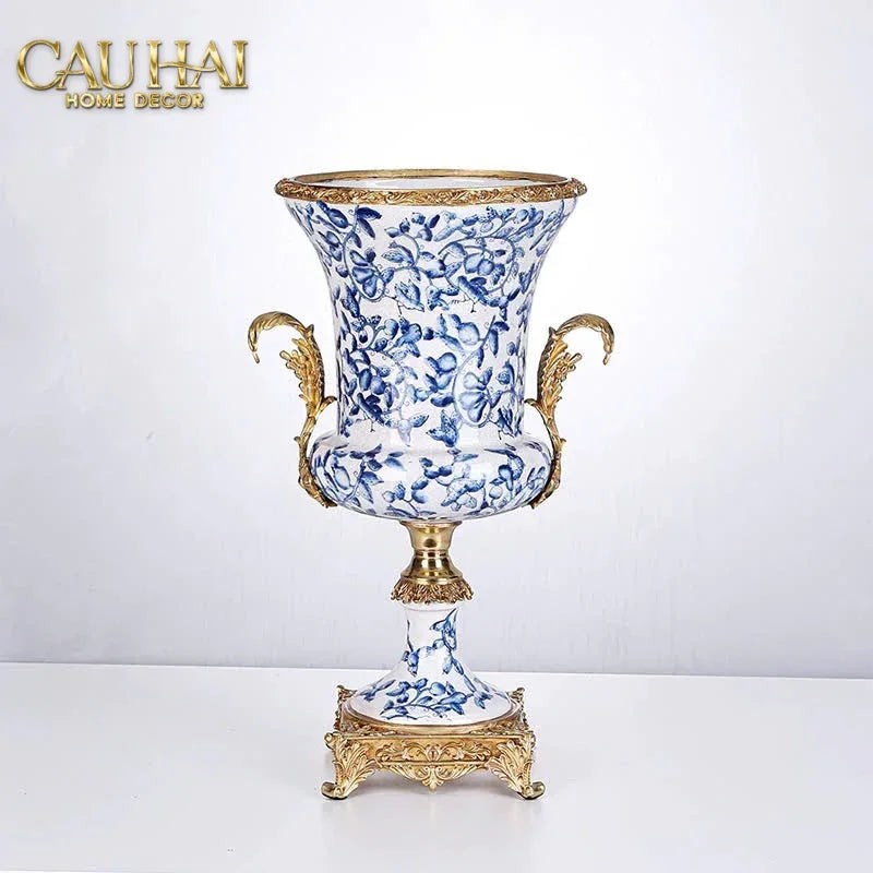 Maison Couture - Bình Hoa Imperium Empire Divine Vase - Indochine Revival Floréal Bleu Urn H40x28x23-CẬU HAI HOME DECOR