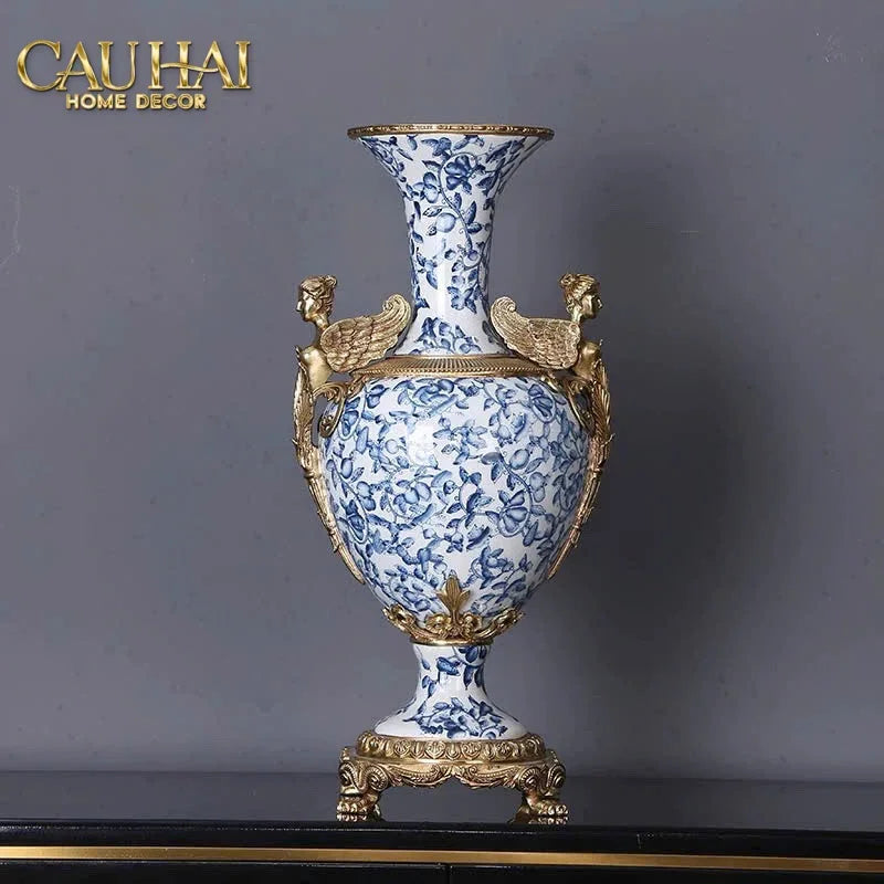Maison Couture - Bình Hoa Imperium Empire Divine Vase - Indochine Revival Floréal Bleu Urn H40x28x23-BÌNH HOA-CẬU HAI HOME DECOR