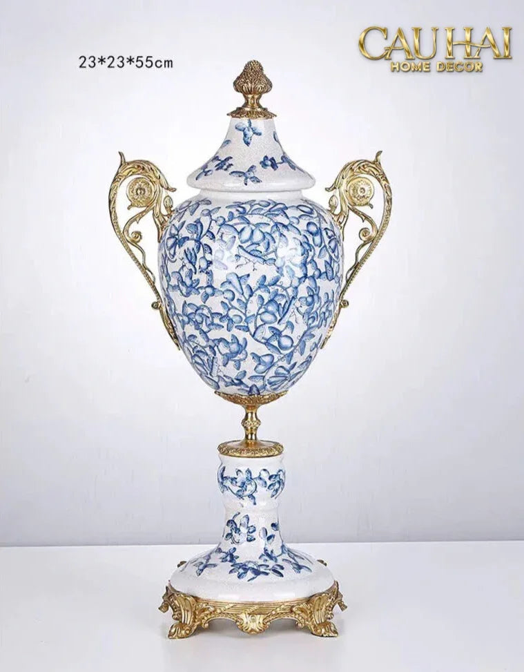 Maison Couture - Bình Hoa Imperium Empire Divine Vase - Indochine Revival Floréal Bleu Urn H40x28x23-CẬU HAI HOME DECOR