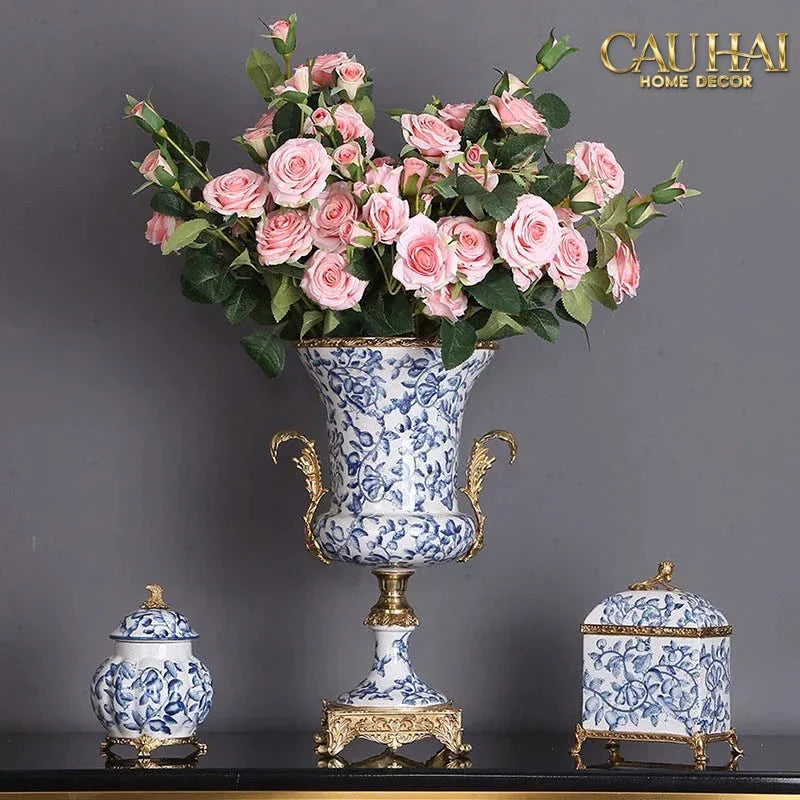 Maison Couture - Bình Hoa Imperium Empire Divine Vase - Indochine Revival Floréal Bleu Urn H40x28x23-CẬU HAI HOME DECOR