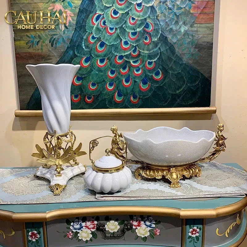 Maison Couture - Bình Hoa Imperium Empire Divine Vase - Papillon Pedestal – D’Ivoire H60x26x26-CẬU HAI HOME DECOR