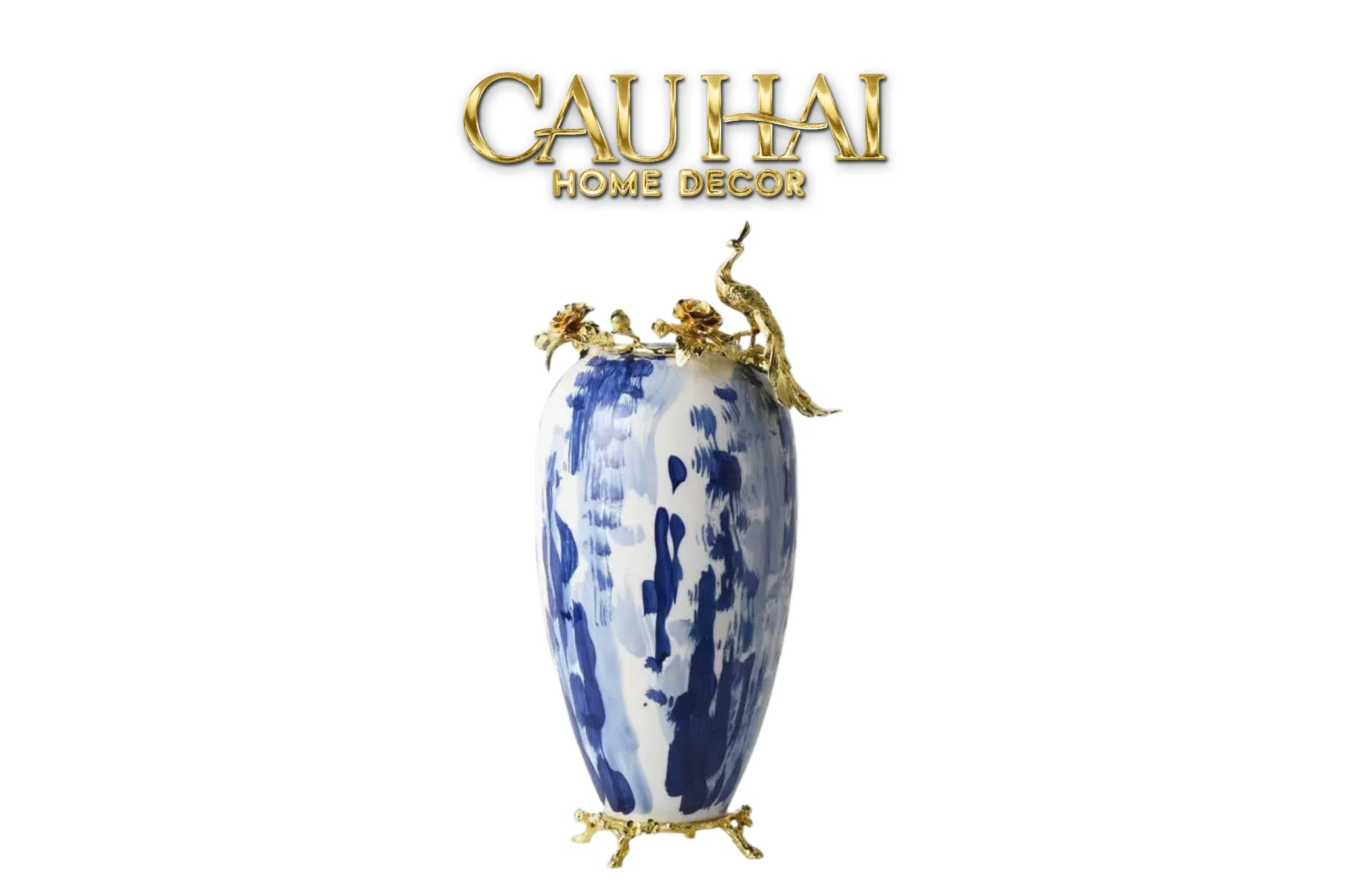 Maison Couture - Bình Hoa Khổng Tước Bằng Đồng- Dynasty Regal Paon Indigo Indochine H42-CẬU HAI HOME DECOR
