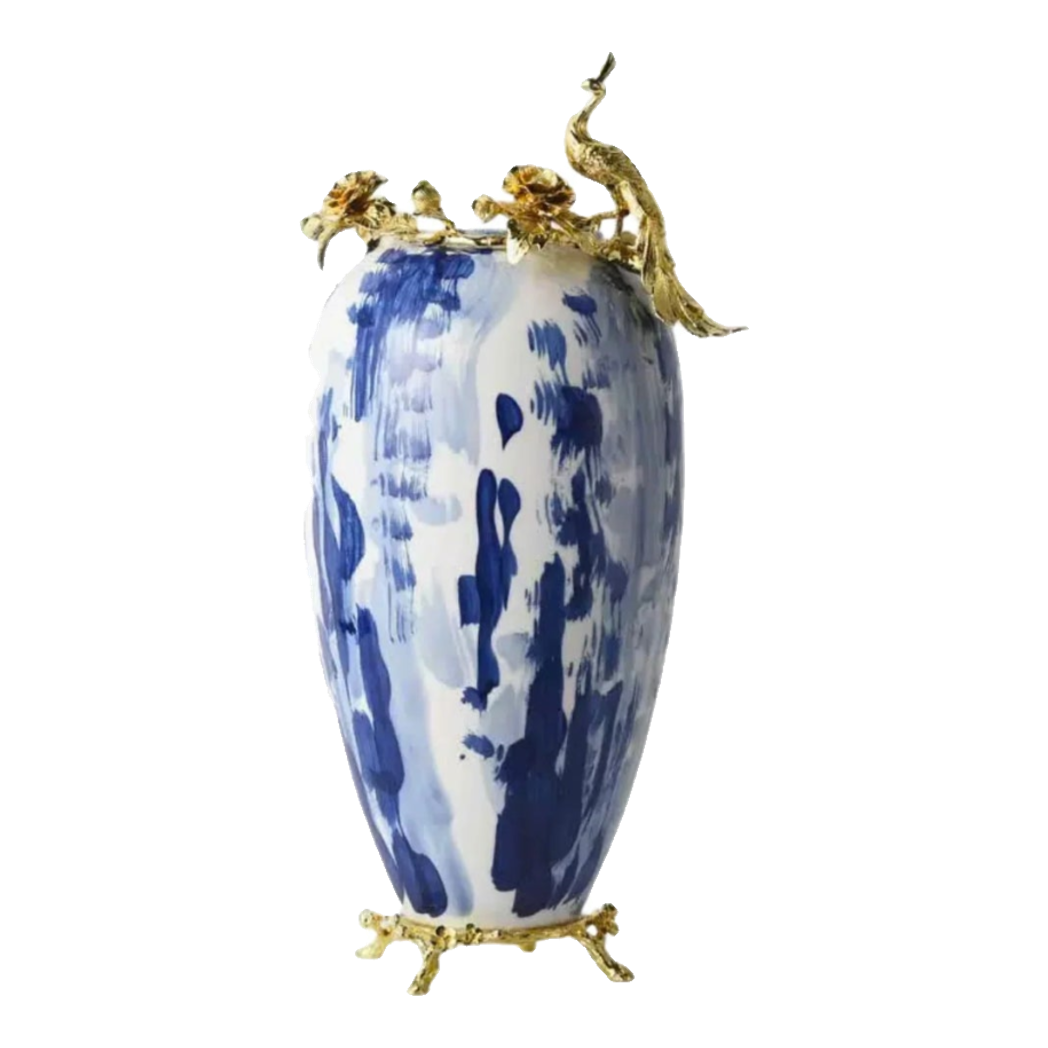 Maison Couture - Bình Hoa Khổng Tước Bằng Đồng- Dynasty Regal Paon Indigo Indochine H42