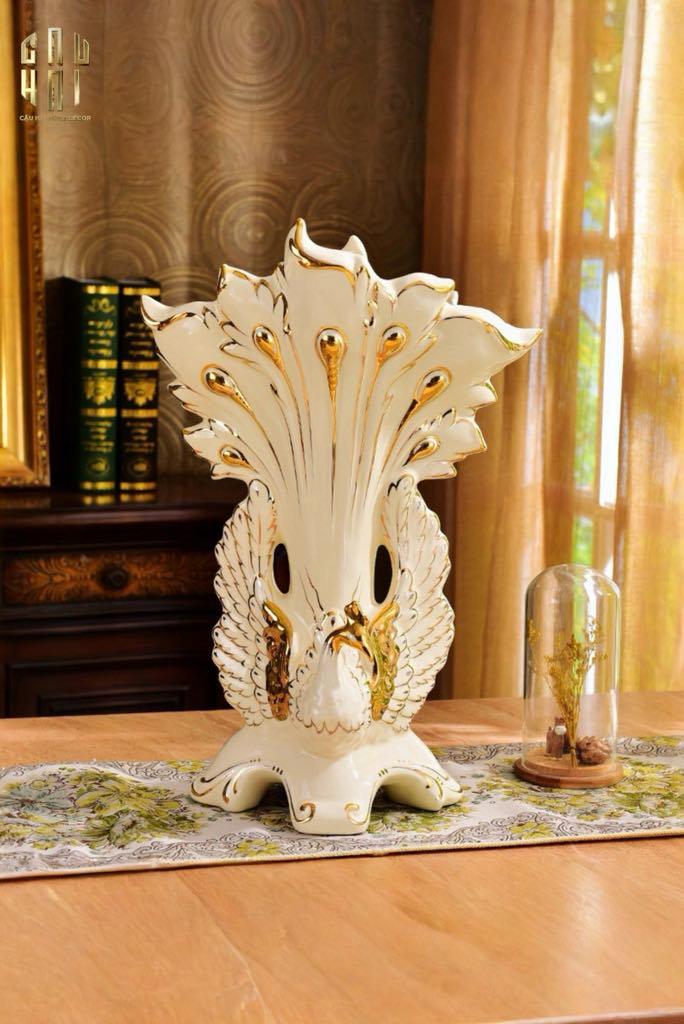 Maison Couture - Bình Hoa Khổng Tước Sứ Ngọc Cao Cấp Impérial Paon Empress Fan 33x48-CẬU HAI HOME DECOR