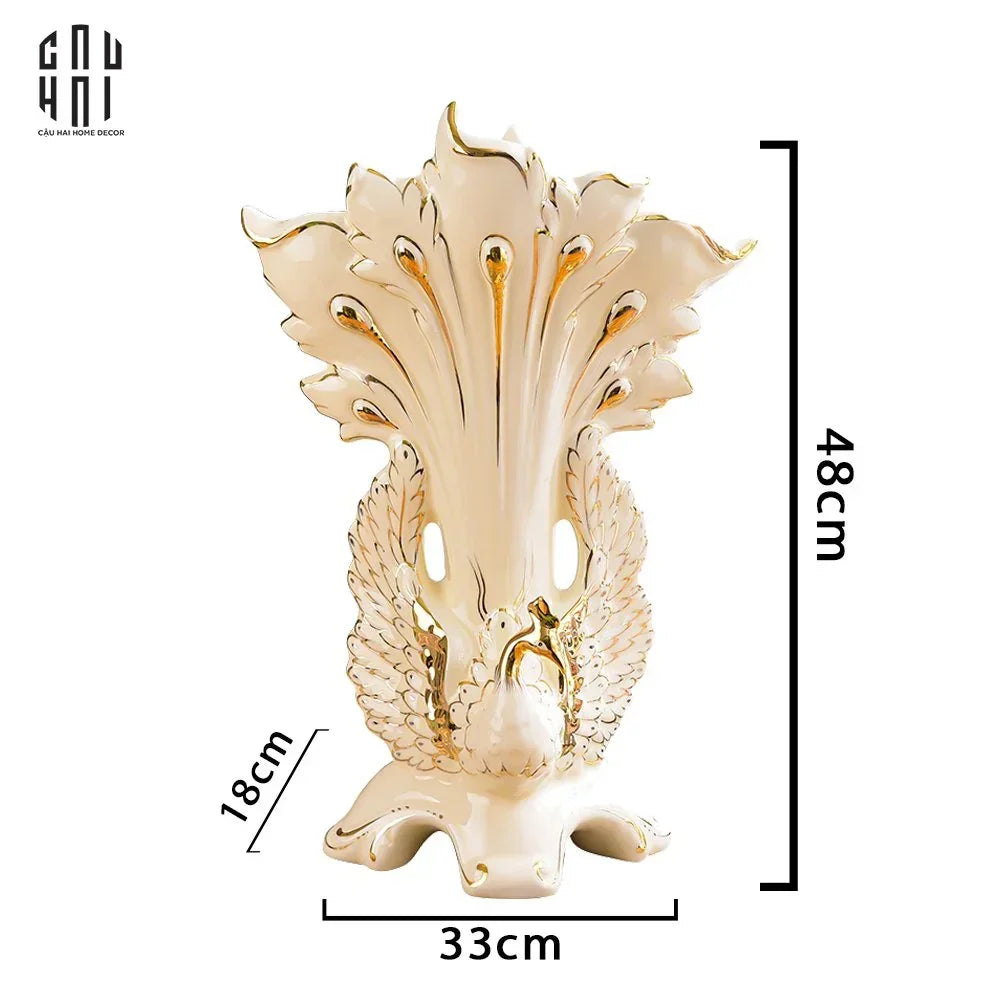 Maison Couture - Bình Hoa Khổng Tước Sứ Ngọc Cao Cấp Impérial Paon Empress Fan 33x48-CẬU HAI HOME DECOR