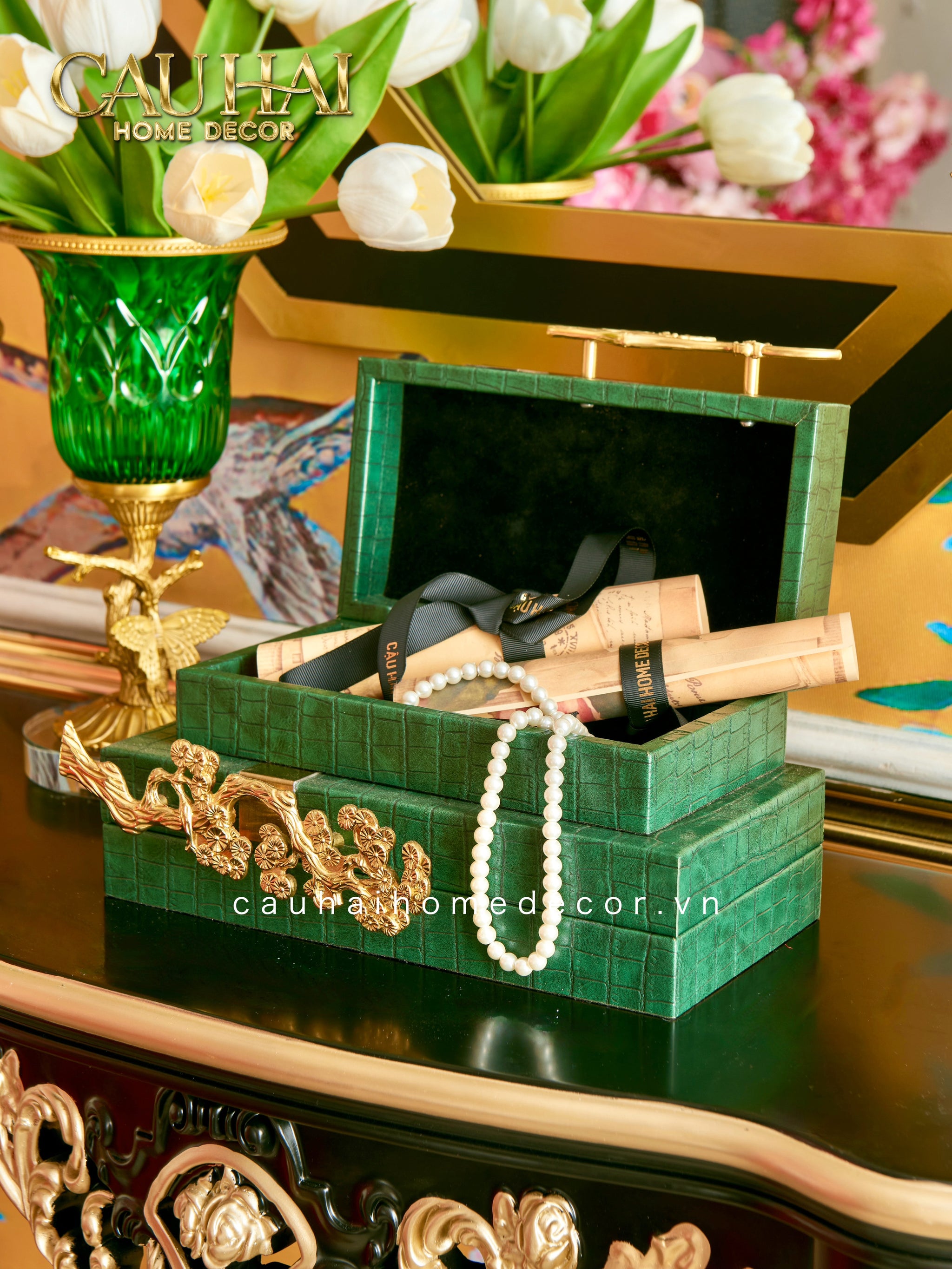 Maison Couture - Bình Hoa Pha Lê Brasson Papillon Emerald H30-BÌNH HOA-CẬU HAI HOME DECOR