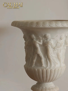 Maison Couture - Bình Hoa Phù Điêu Đá Sa Thạch Giả Ngọc - Amphora Des Dieux Dionysien - Patrimoine H47xM35-CẬU HAI HOME DECOR