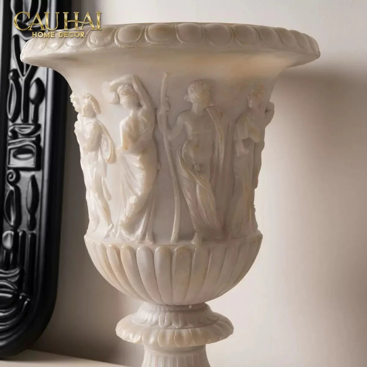 Maison Couture - Bình Hoa Phù Điêu Đá Sa Thạch Giả Ngọc - Amphora Des Dieux Dionysien - Patrimoine H47xM35-CẬU HAI HOME DECOR