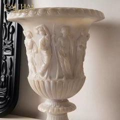 Maison Couture - Bình Hoa Phù Điêu Đá Sa Thạch Giả Ngọc - Amphora Des Dieux Dionysien - Patrimoine H47xM35-CẬU HAI HOME DECOR