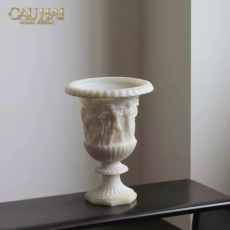 Maison Couture - Bình Hoa Phù Điêu Đá Sa Thạch Giả Ngọc - Amphora Des Dieux Dionysien - Patrimoine H47xM35-CẬU HAI HOME DECOR