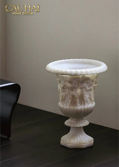 Maison Couture - Bình Hoa Phù Điêu Đá Sa Thạch Giả Ngọc - Amphora Des Dieux Dionysien - Patrimoine H47xM35-CẬU HAI HOME DECOR