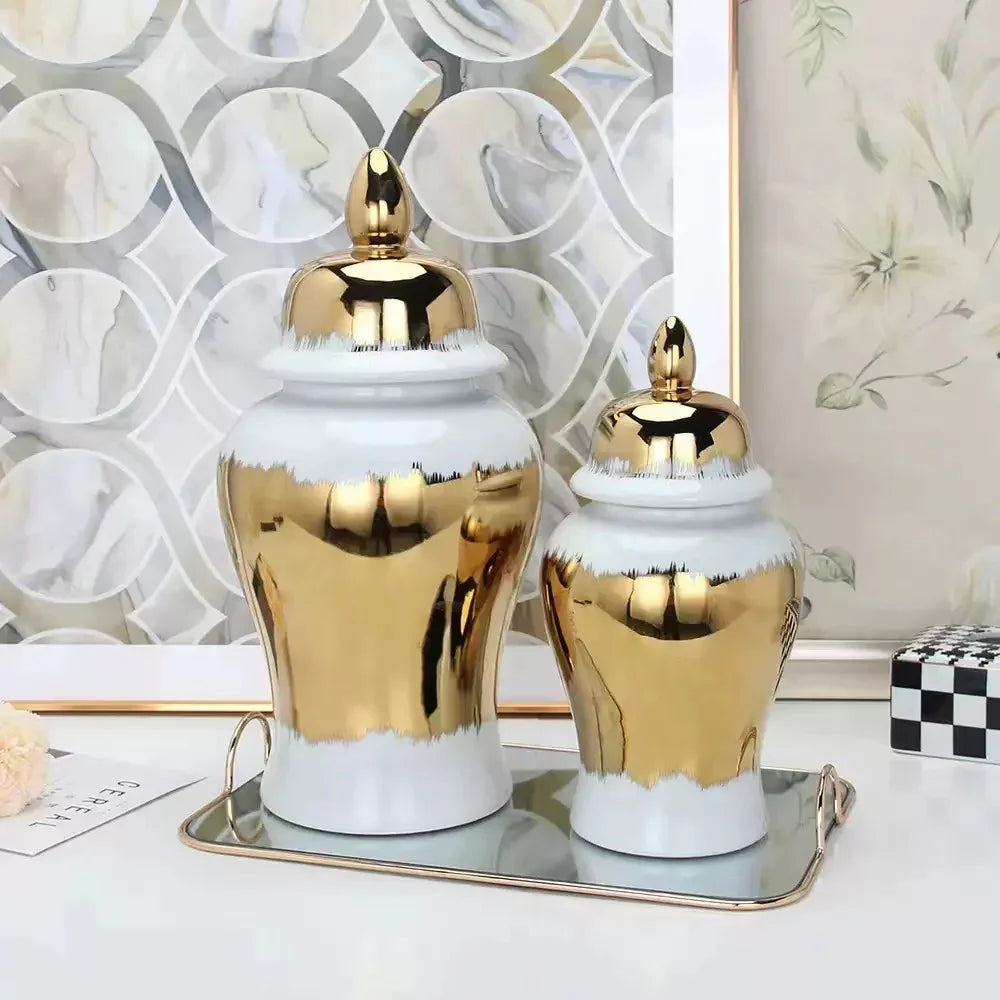 Maison Couture - Bình Hoa Sứ Trắng Mạ Vàng - La Dune Dorée 35x17x17-BÌNH HOA-CẬU HAI HOME DECOR
