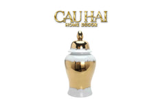 Maison Couture - Bình Hoa Sứ Trắng Mạ Vàng - La Dune Dorée 35x17x17-CẬU HAI HOME DECOR