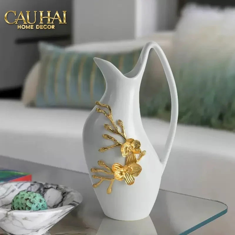 Maison Couture - Bình Hoa Sứ Trắng Orchidée d’Or Vase Éwer H34-CẬU HAI HOME DECOR